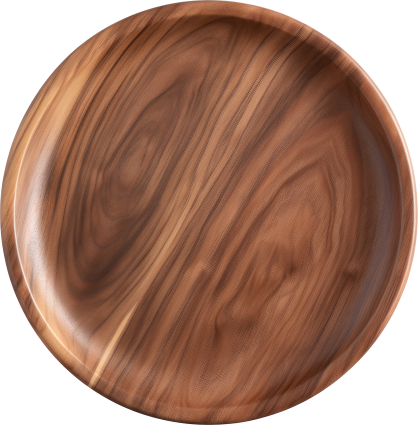 Round wooden plate isolated. Top view.